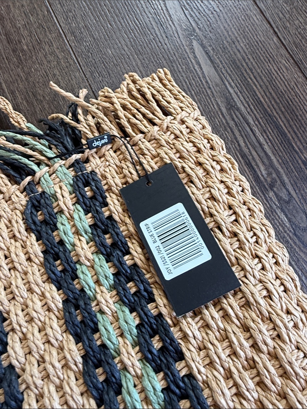 Dejavu NWT Woven Straw Tote Bag with Navy and Teal Stripe Accents Zip Closure - Picture 2 of 10